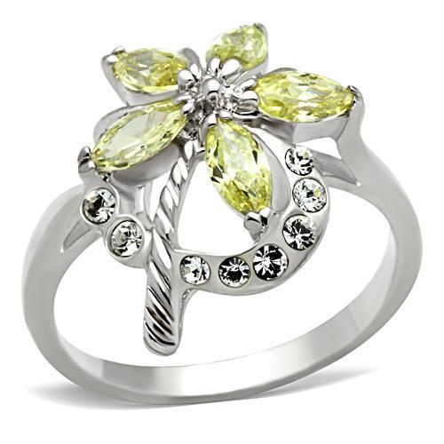 SS013 - Silver 925 Sterling Silver Ring with AAA Grade CZ in Apple Green color