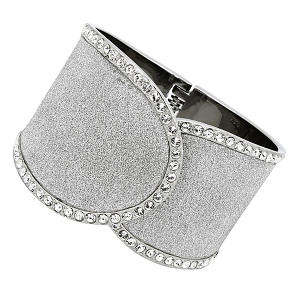 TK1152 - High polished (no plating) Stainless Steel Bangle with Top Grade Crystal in Clear