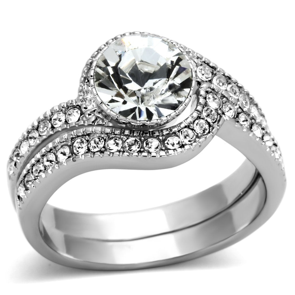TK1155 - High polished (no plating) Stainless Steel Ring with Top Grade Crystal in Clear