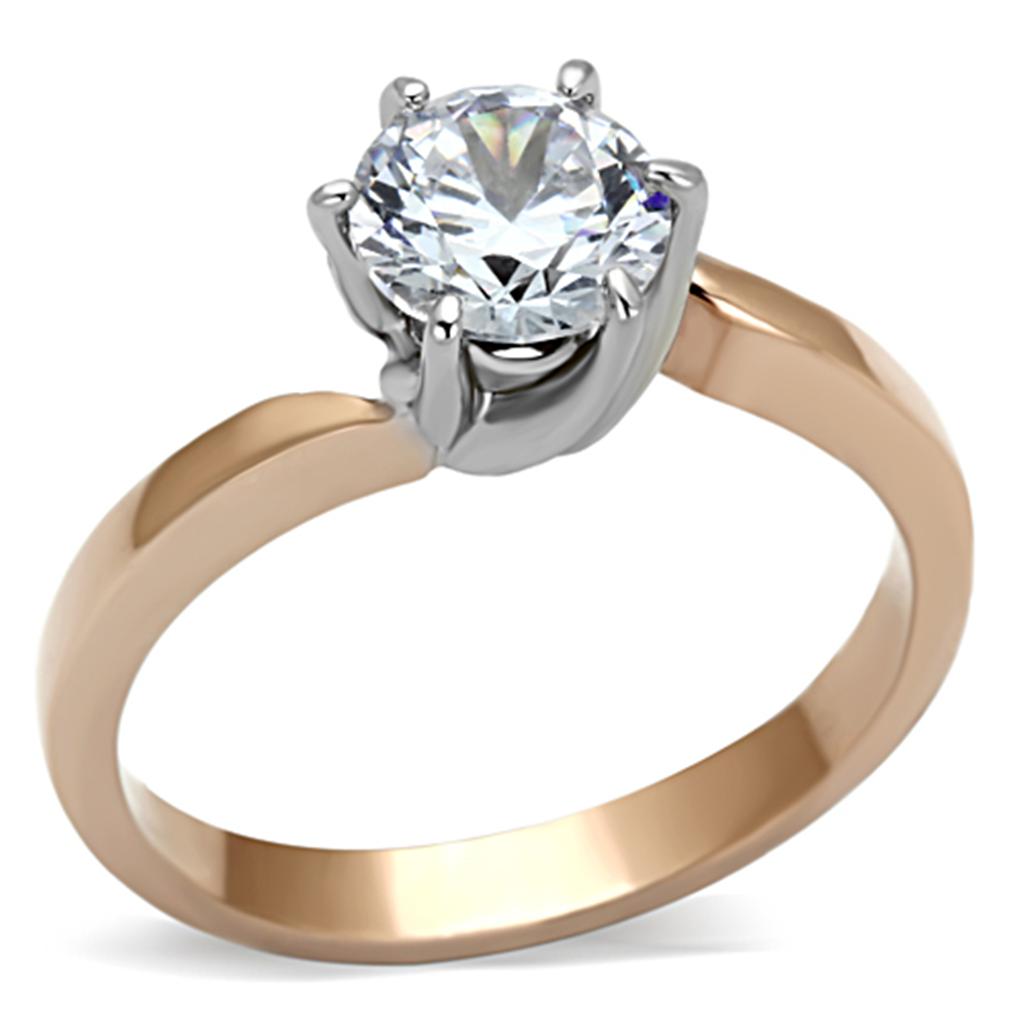 TK1161 - Two-Tone IP Rose Gold Stainless Steel Ring with AAA Grade CZ in Clear