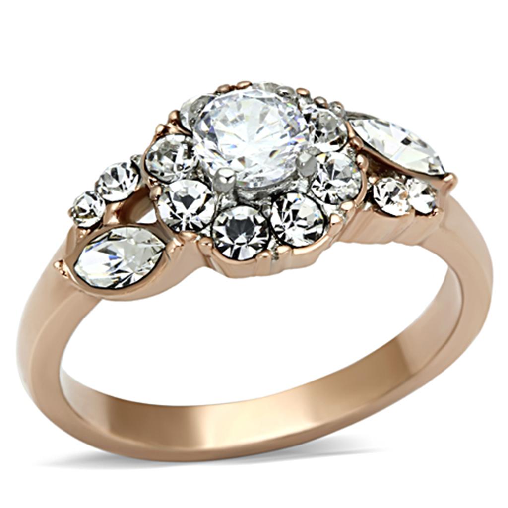 TK1164 - Two-Tone IP Rose Gold Stainless Steel Ring with AAA Grade CZ in Clear