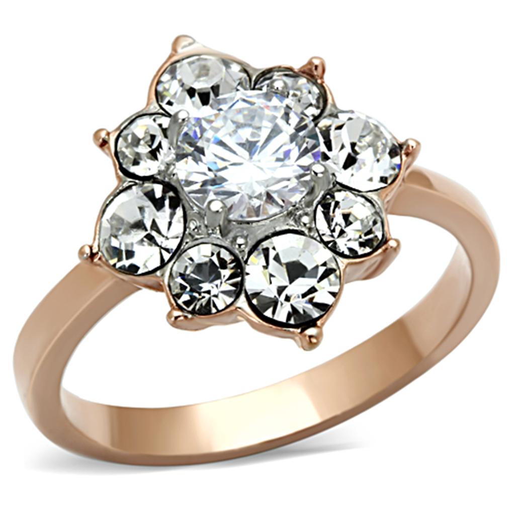 TK1168 - Two-Tone IP Rose Gold Stainless Steel Ring with AAA Grade CZ in Clear