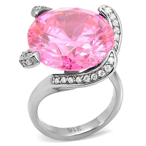 TK117 - High polished (no plating) Stainless Steel Ring with AAA Grade CZ in Rose