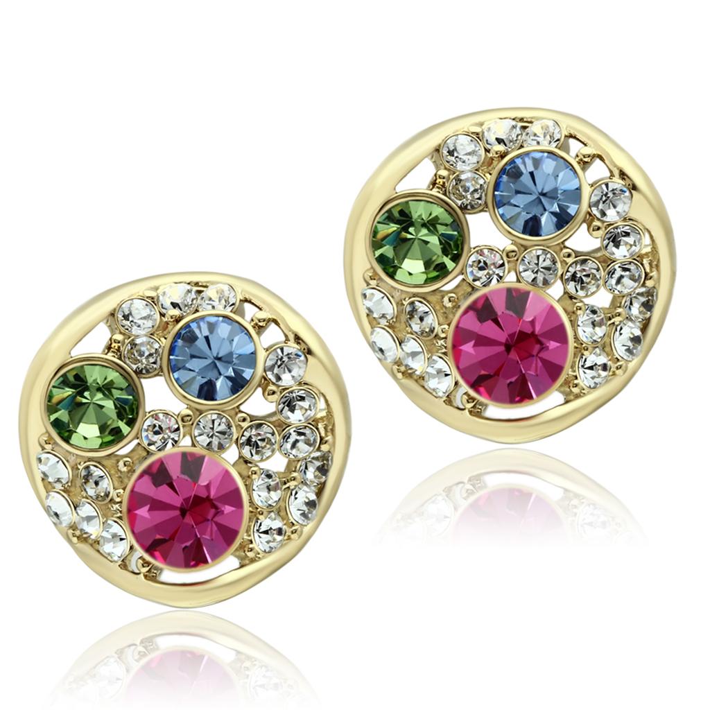 TK1501 - IP Gold(Ion Plating) Stainless Steel Earrings with Top Grade Crystal in Multi Color