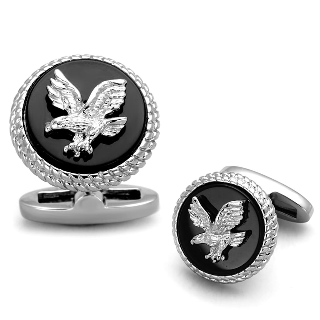 TK1658 - High polished (no plating) Stainless Steel Cufflink with Epoxy in Jet