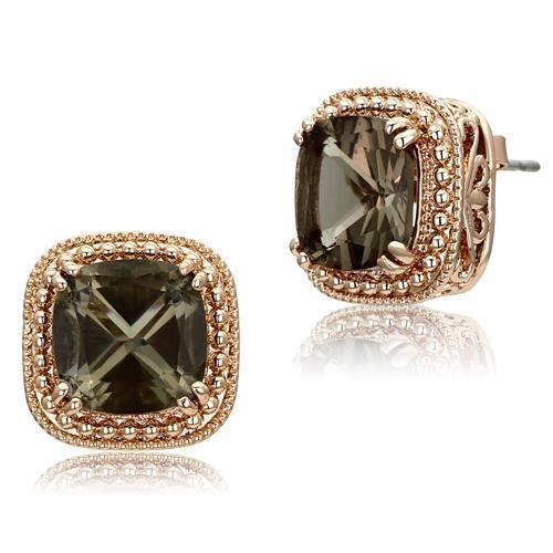 TK1674 - IP Rose Gold(Ion Plating) Stainless Steel Earrings with Genuine Stone in Brown