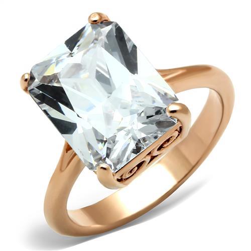 TK1863 - IP Rose Gold(Ion Plating) Stainless Steel Ring with AAA Grade CZ in Clear