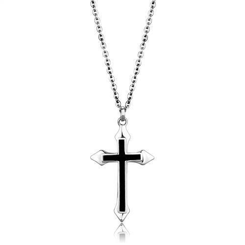 TK1935 - High polished (no plating) Stainless Steel Chain Pendant with Epoxy in Jet