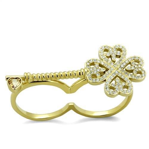 TK2106 - IP Gold(Ion Plating) Stainless Steel Ring with AAA Grade CZ in Champagne