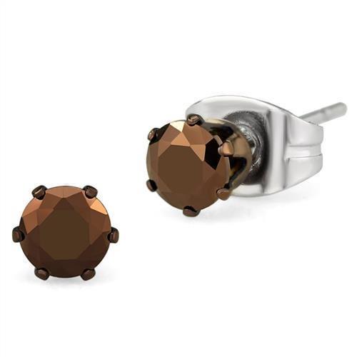 TK2585 - Two Tone IP Light Brown (IP Light coffee) Stainless Steel Earrings with AAA Grade CZ in Light Coffee