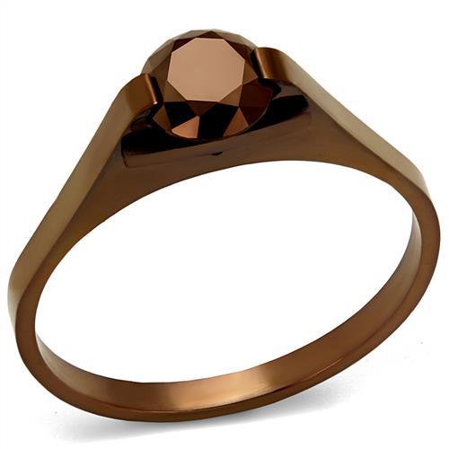 TK2592 - IP Coffee light Stainless Steel Ring with AAA Grade CZ in Light Coffee