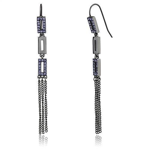 TK2722 - IP Light Black (IP Gun) Stainless Steel Earrings with Top Grade Crystal in Tanzanite