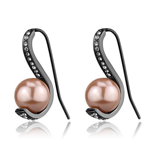 TK2728 - IP Light Black (IP Gun) Stainless Steel Earrings with Synthetic Pearl in Light Peach