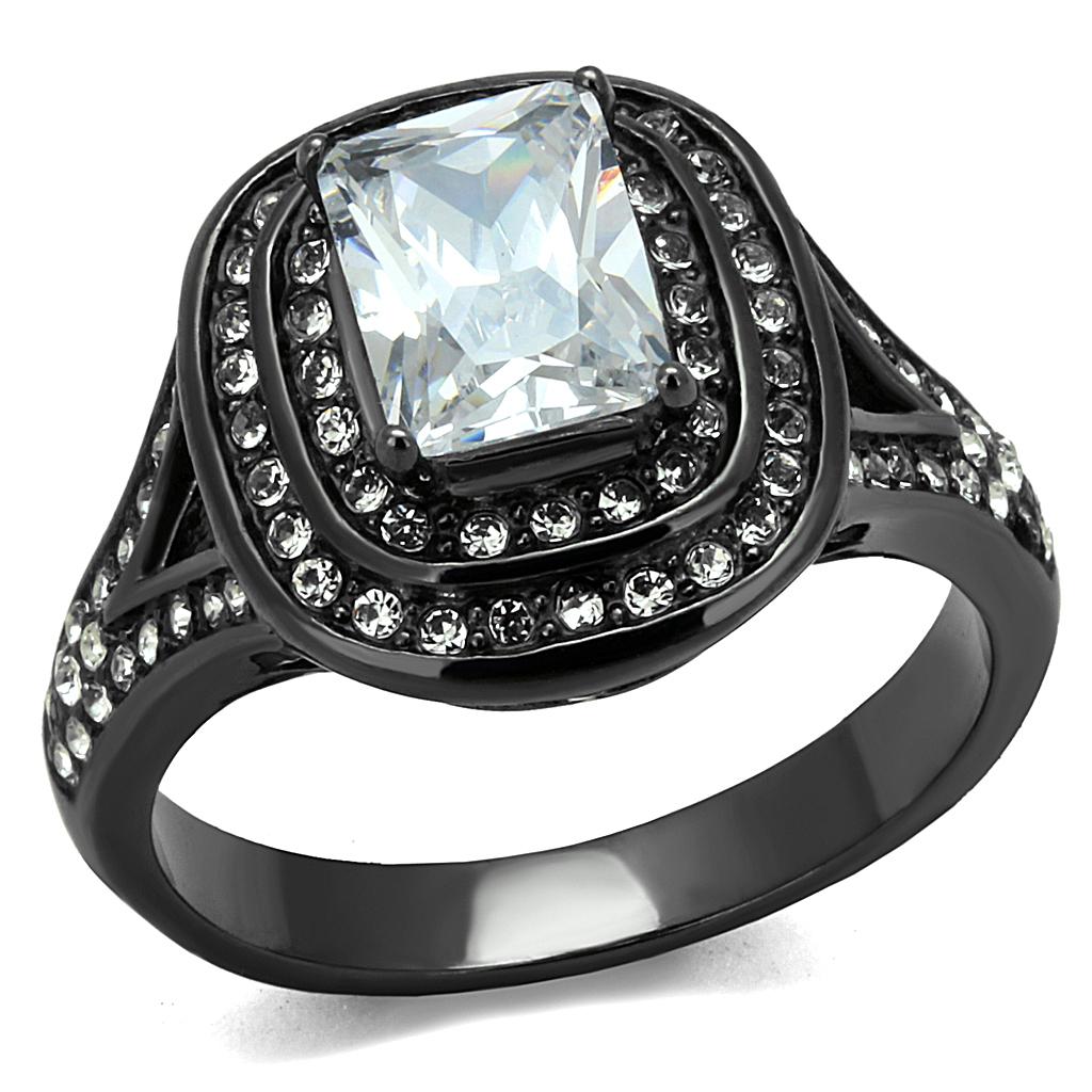 TK2731 - IP Light Black (IP Gun) Stainless Steel Ring with AAA Grade CZ in Clear