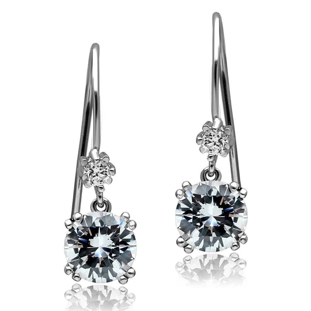 TK2883 - High polished (no plating) Stainless Steel Earrings with AAA Grade CZ in Clear