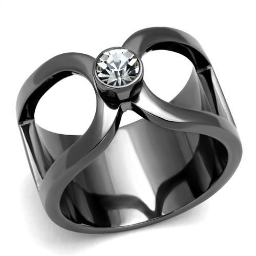 TK2897 - IP Light Black (IP Gun) Stainless Steel Ring with Top Grade Crystal in Clear