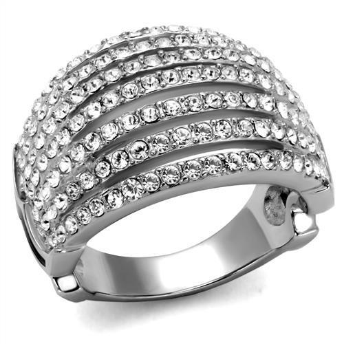 TK2901 - High polished (no plating) Stainless Steel Ring with Top Grade Crystal in Clear