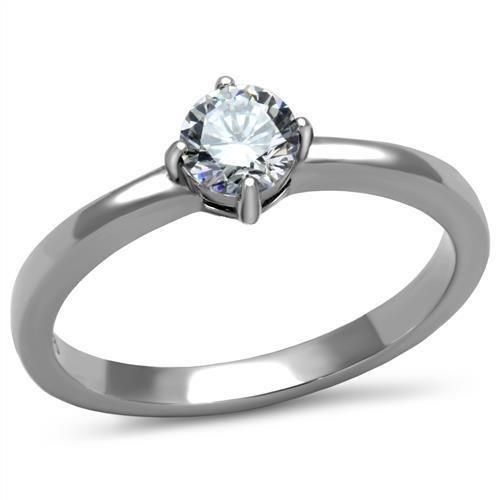 TK2903 - High polished (no plating) Stainless Steel Ring with AAA Grade CZ in Clear