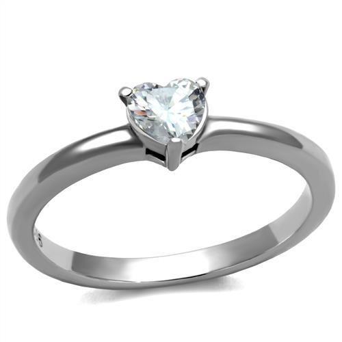 TK2904 - High polished (no plating) Stainless Steel Ring with AAA Grade CZ in Clear