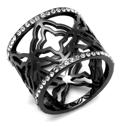 TK2909 - IP Light Black (IP Gun) Stainless Steel Ring with Top Grade Crystal in Clear