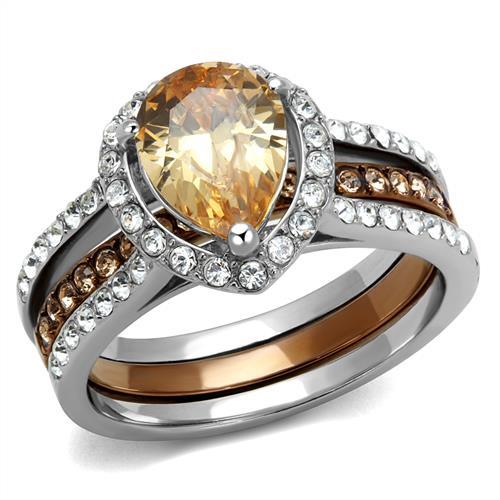 TK2961 - Two Tone IP Light Brown (IP Light coffee) Stainless Steel Ring with AAA Grade CZ in Champagne
