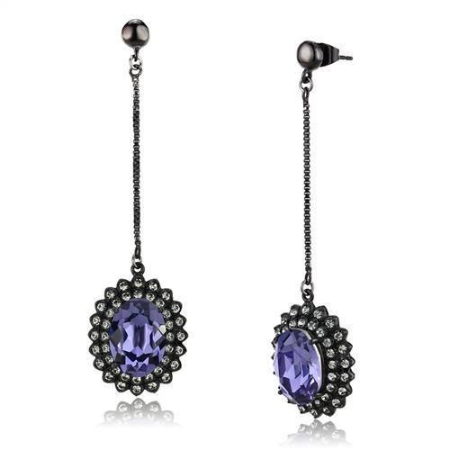 TK3073 - IP Black(Ion Plating) Stainless Steel Earrings with Top Grade Crystal in Tanzanite