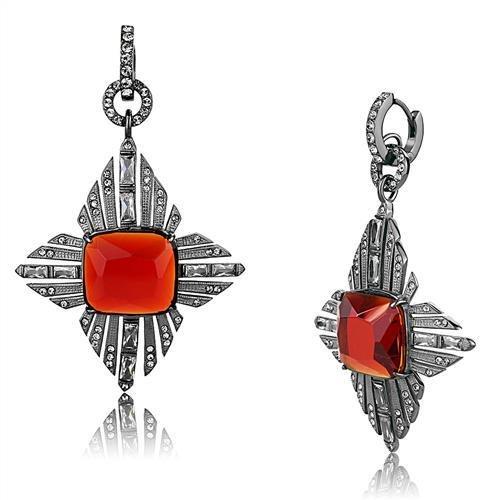 TK3080 - IP Light Black (IP Gun) Stainless Steel Earrings with Synthetic Synthetic Glass in Orange
