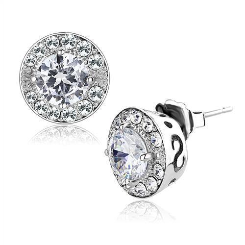 TK3103 - High polished (no plating) Stainless Steel Earrings with AAA Grade CZ in Clear