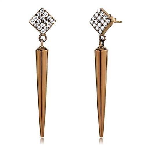 TK3158 - IP Coffee light Stainless Steel Earrings with AAA Grade CZ in Clear