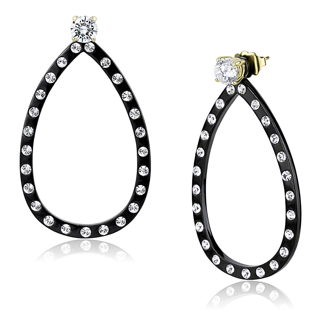 TK3215 - IP Gold+ IP Black (Ion Plating) Stainless Steel Earrings with AAA Grade CZ in Clear