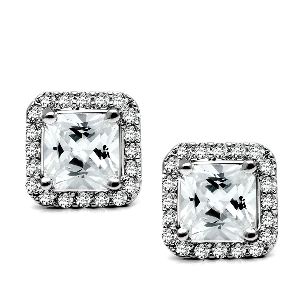 TK3477 - High polished (no plating) Stainless Steel Earrings with AAA Grade CZ in Clear