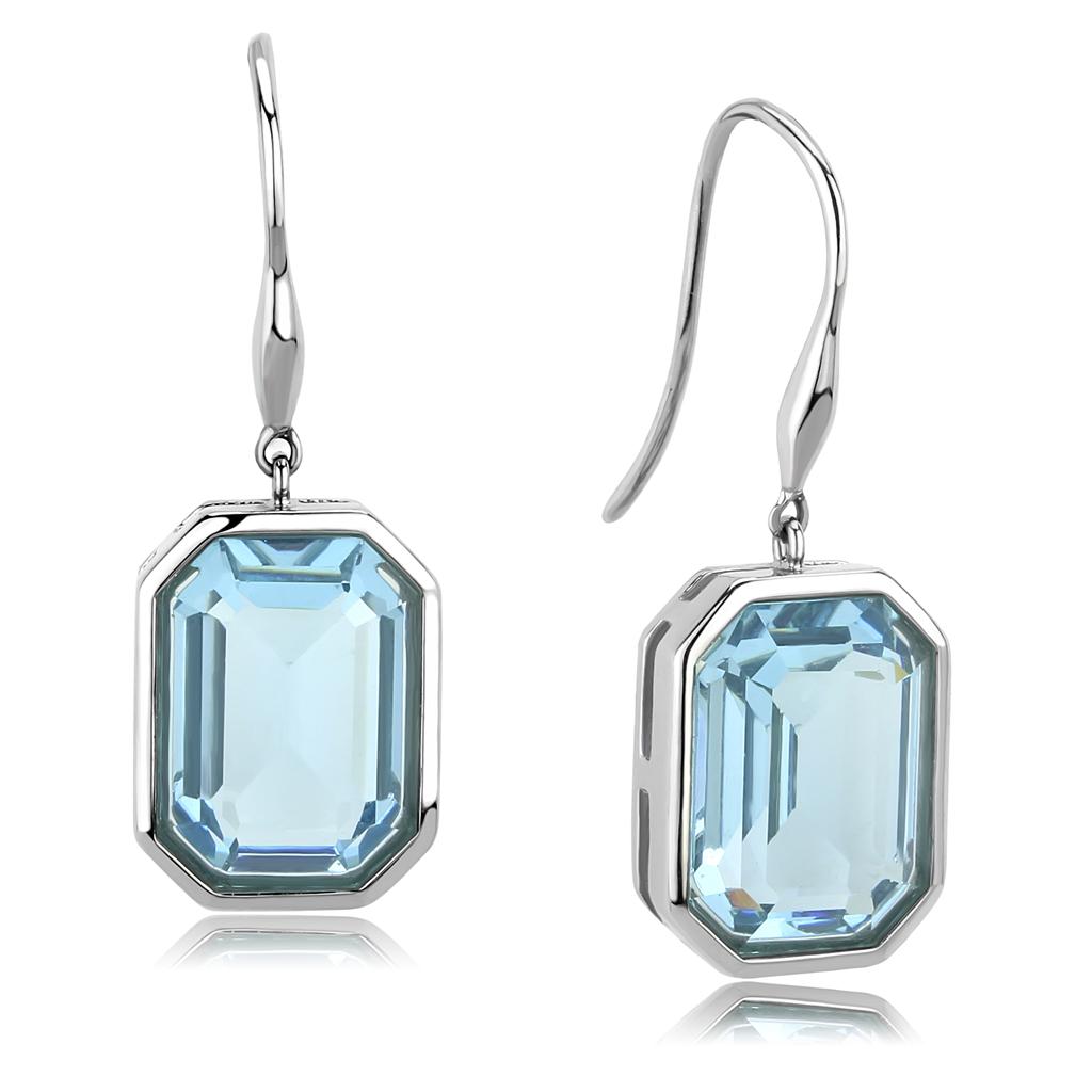 TK3487 - High polished (no plating) Stainless Steel Earrings with Top Grade Crystal in Sea Blue