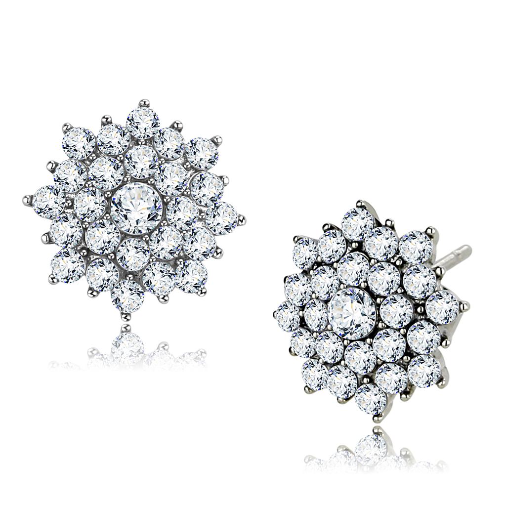 TK3490 - High polished (no plating) Stainless Steel Earrings with AAA Grade CZ in Clear
