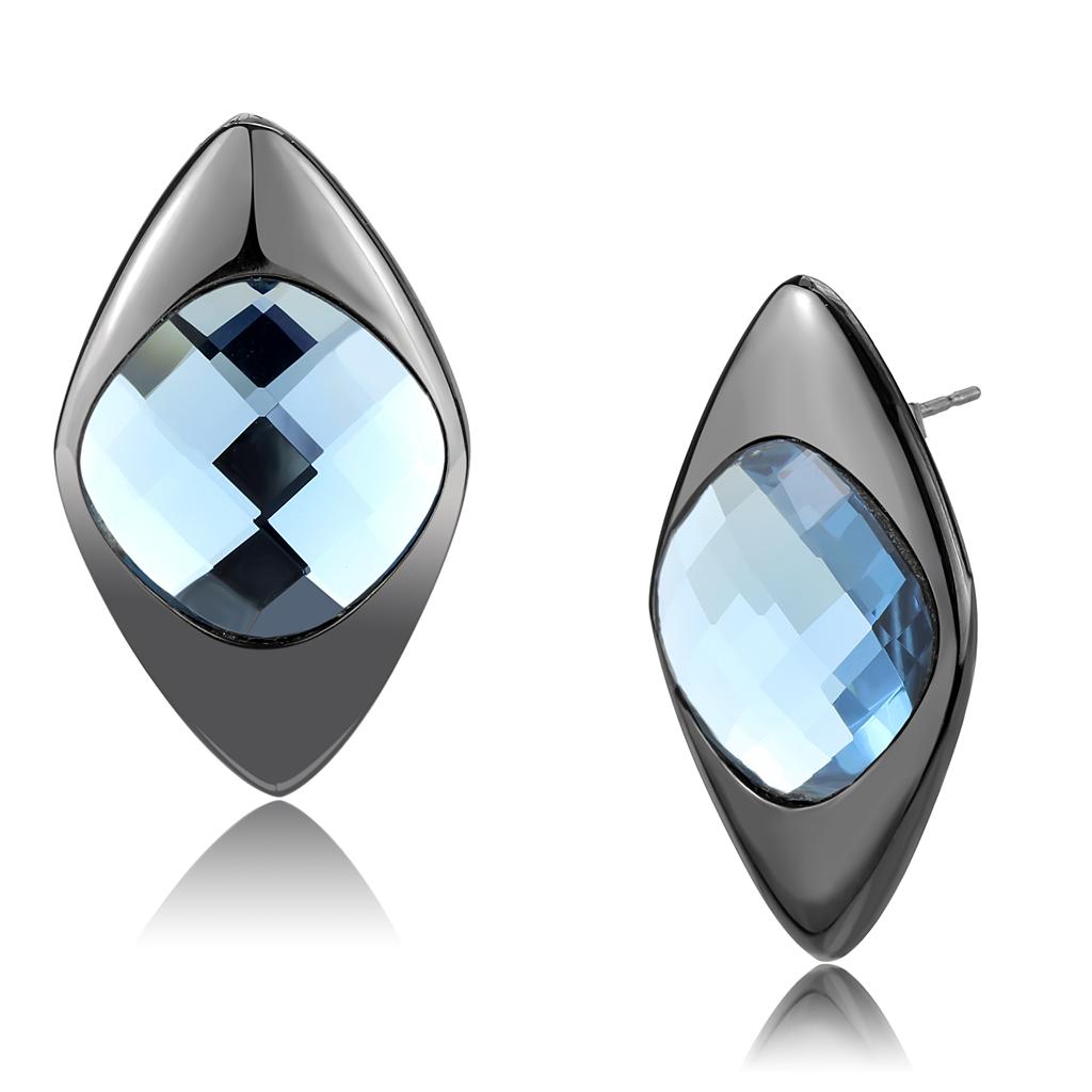 TK3494 - IP Light Black (IP Gun) Stainless Steel Earrings with Synthetic Synthetic Glass in Light Sapphire