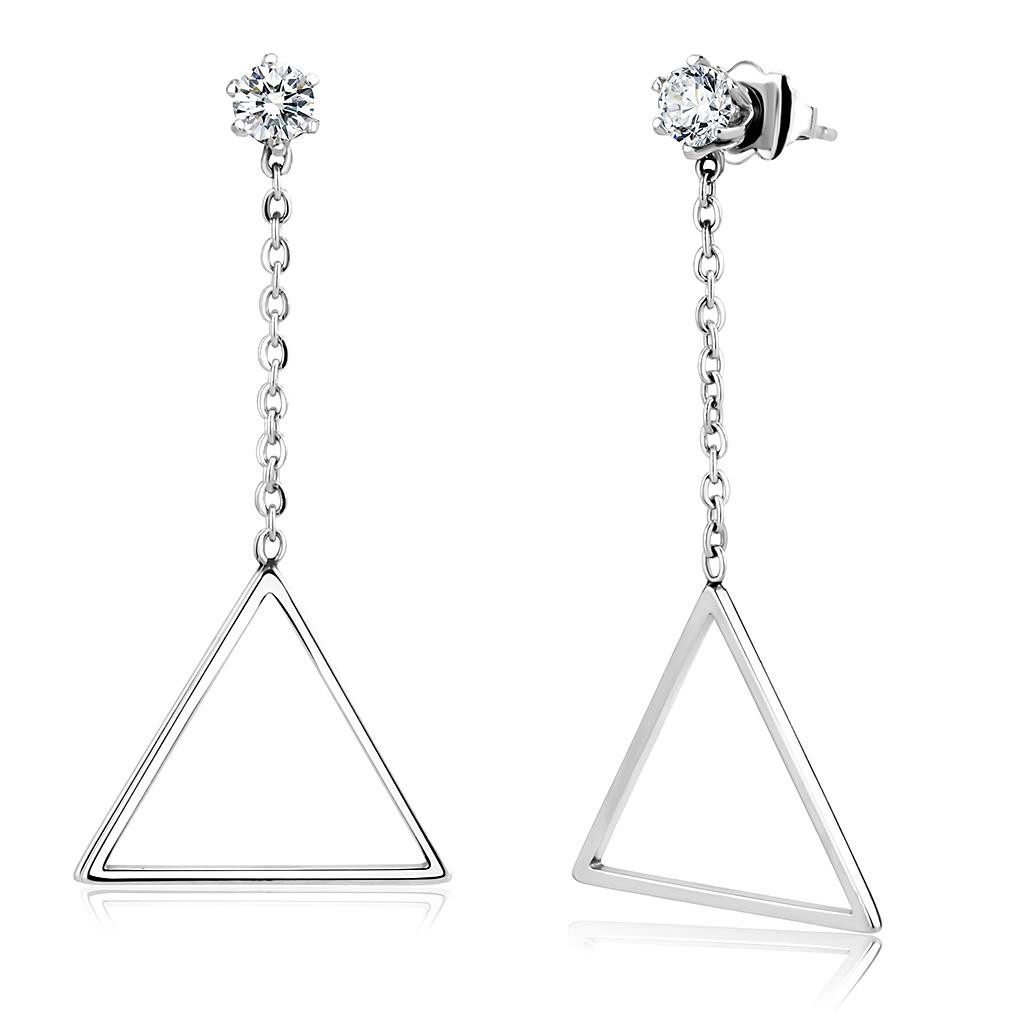 TK3601 - High polished (no plating) Stainless Steel Earrings with AAA Grade CZ in Clear