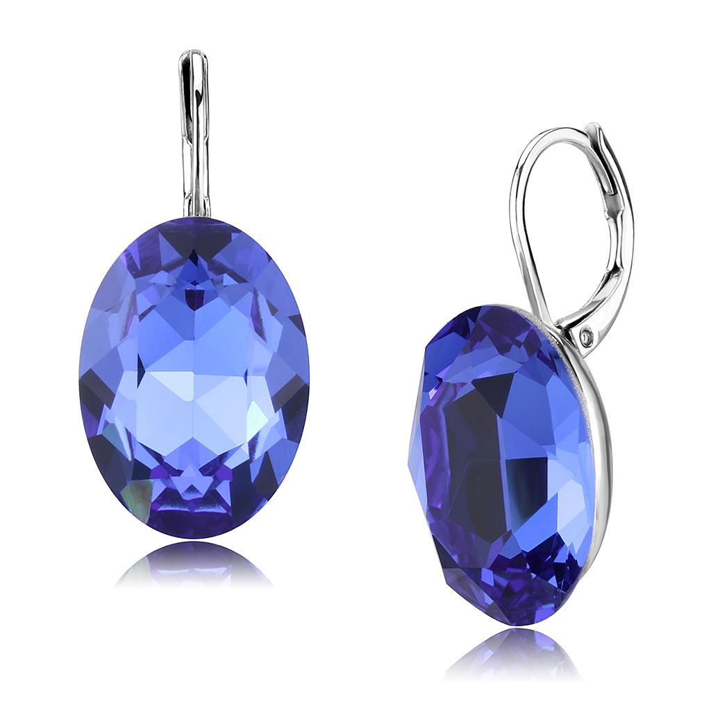 TK3614 - No Plating Stainless Steel Earrings with Top Grade Crystal in Sapphire