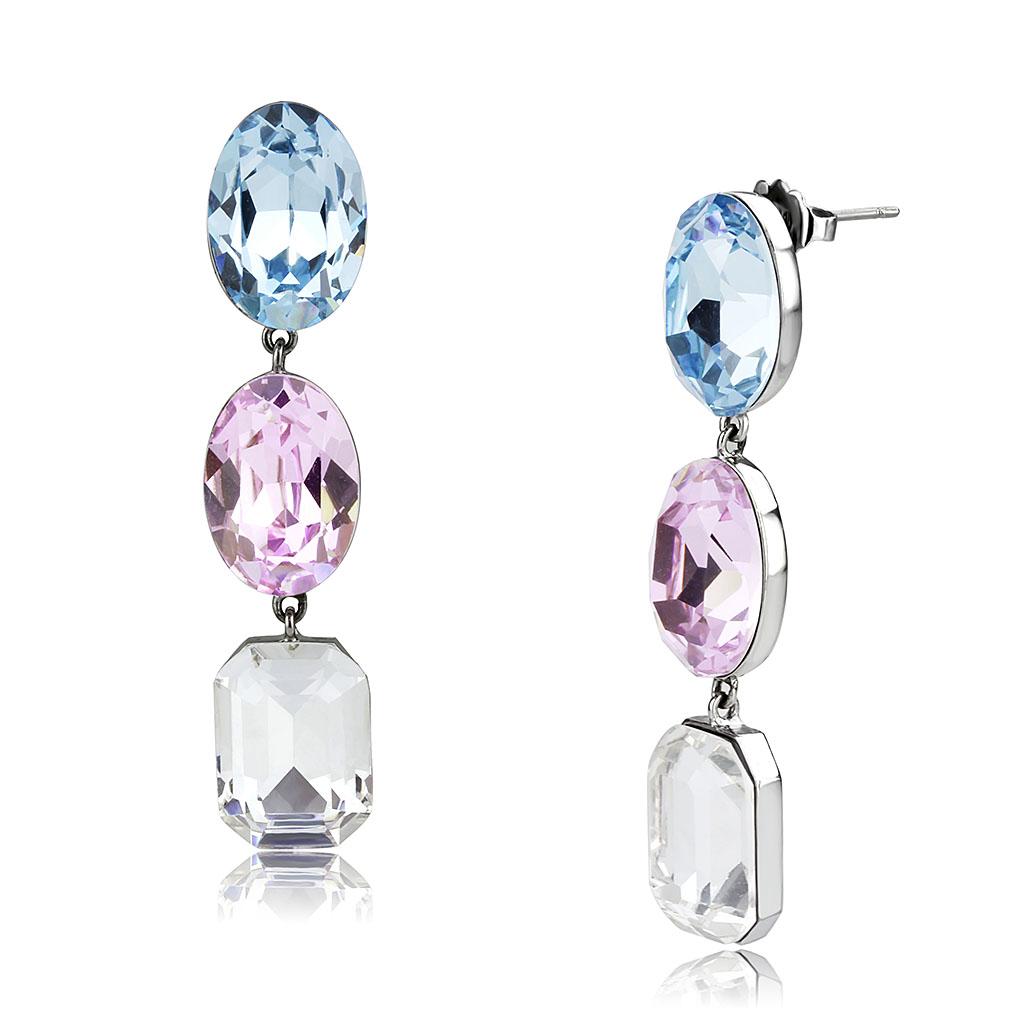 TK3644 - High polished (no plating) Stainless Steel Earrings with Top Grade Crystal in Multi Color