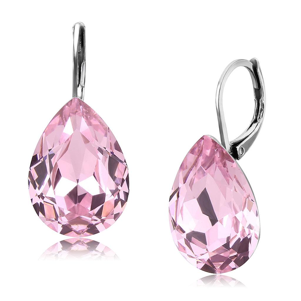 TK3645 - High polished (no plating) Stainless Steel Earrings with Top Grade Crystal in Light Rose