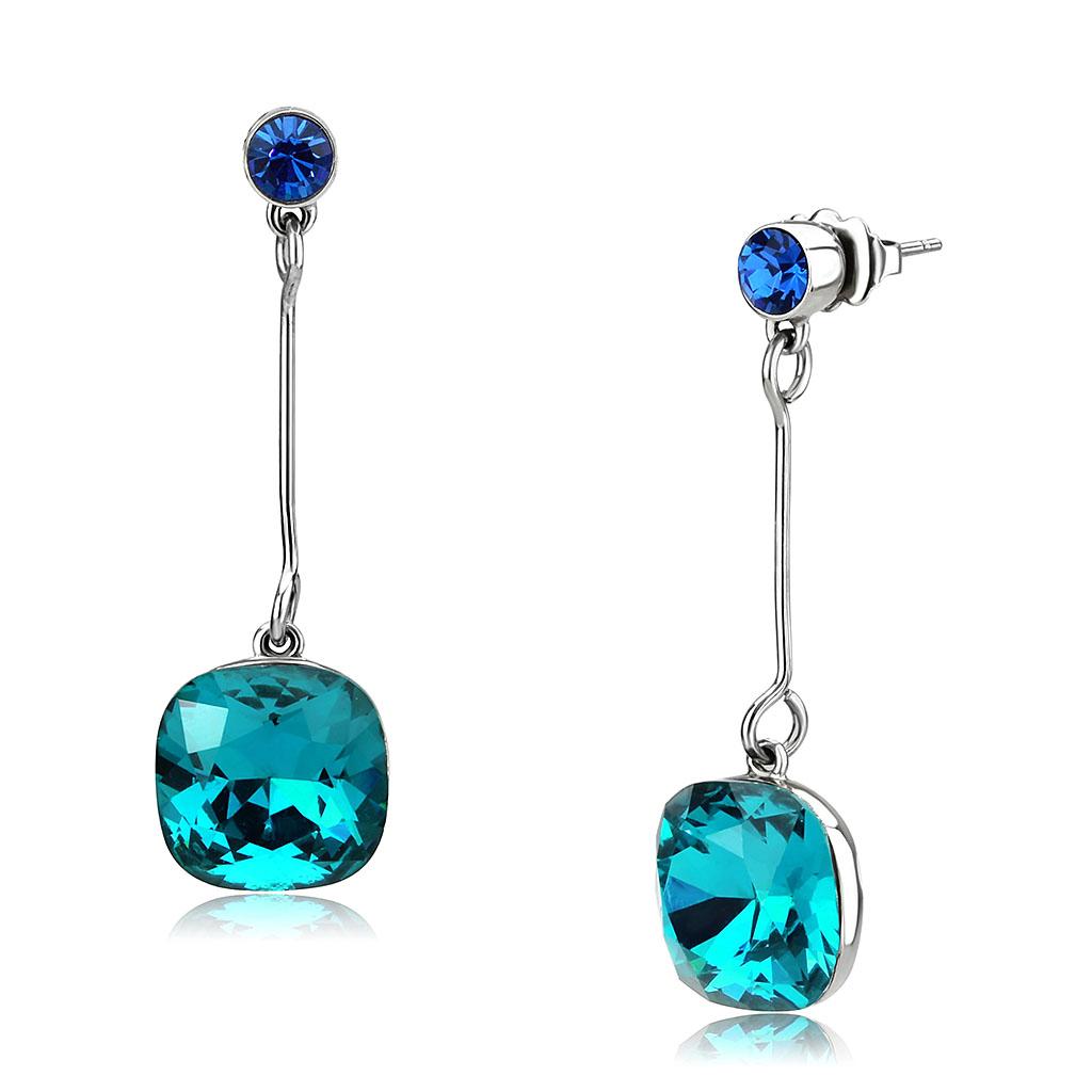 TK3646 - High polished (no plating) Stainless Steel Earrings with Top Grade Crystal in Blue Zircon