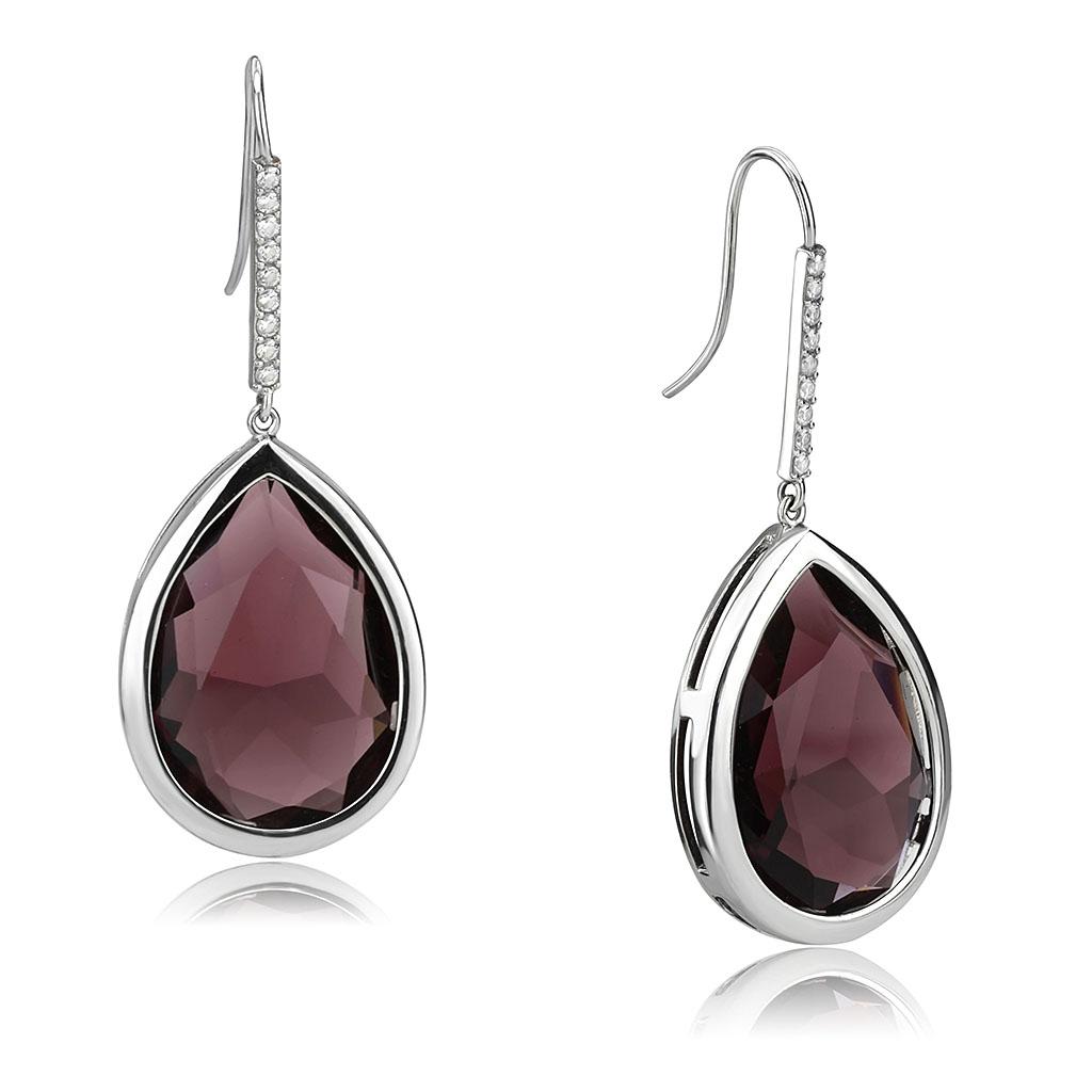 TK3647 - High polished (no plating) Stainless Steel Earrings with Top Grade Crystal in Amethyst