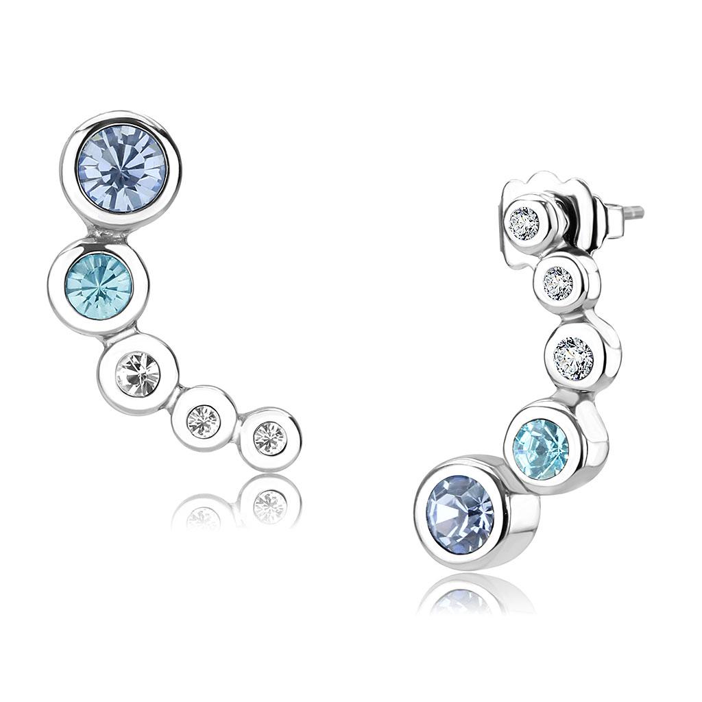 TK3652 - High polished (no plating) Stainless Steel Earrings with Top Grade Crystal in Light Sapphire
