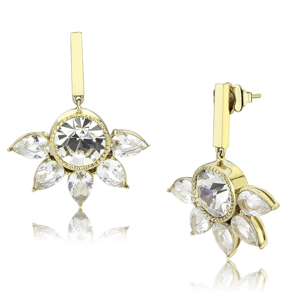 TK3661 - IP Gold(Ion Plating) Stainless Steel Earrings with Top Grade Crystal in Clear
