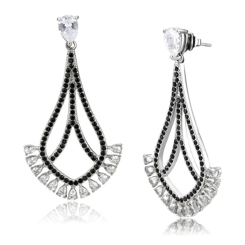 TK3664 - High polished (no plating) Stainless Steel Earrings with AAA Grade CZ in Clear