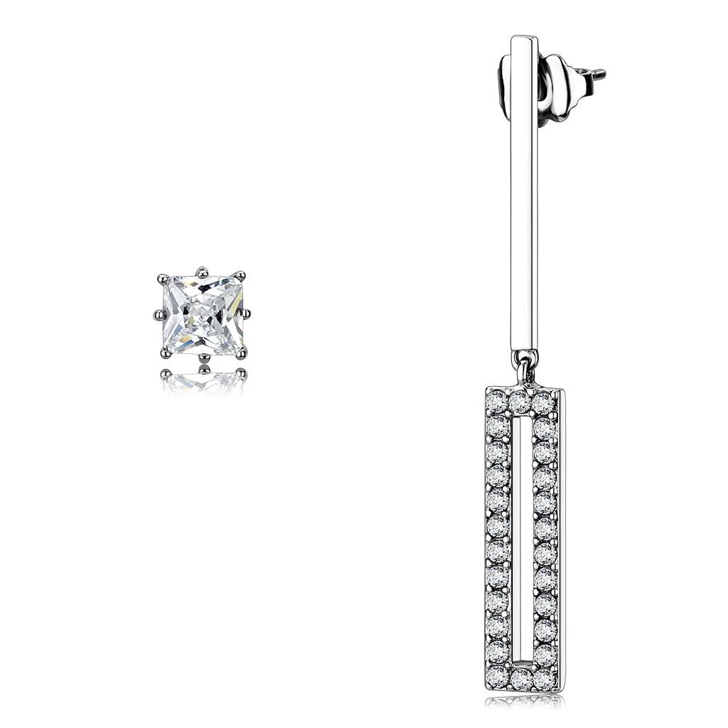 TK3682 - High polished (no plating) Stainless Steel Earrings with AAA Grade CZ in Clear