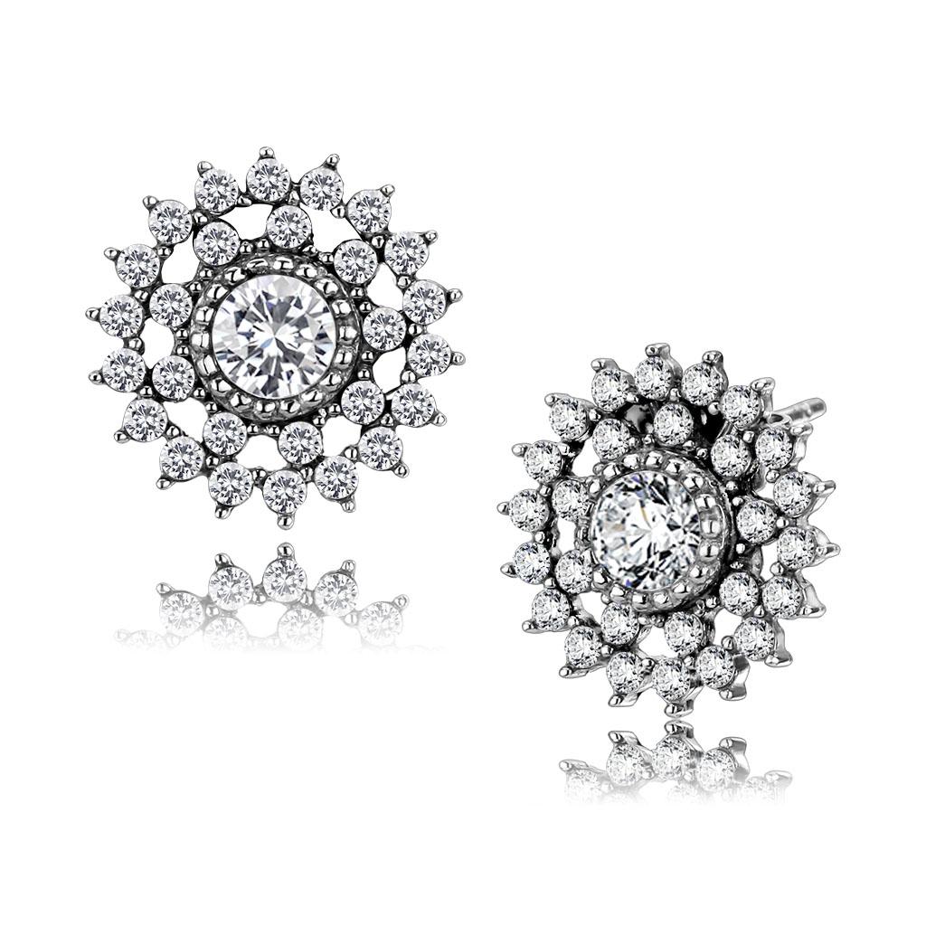 TK3685 - High polished (no plating) Stainless Steel Earrings with AAA Grade CZ in Clear