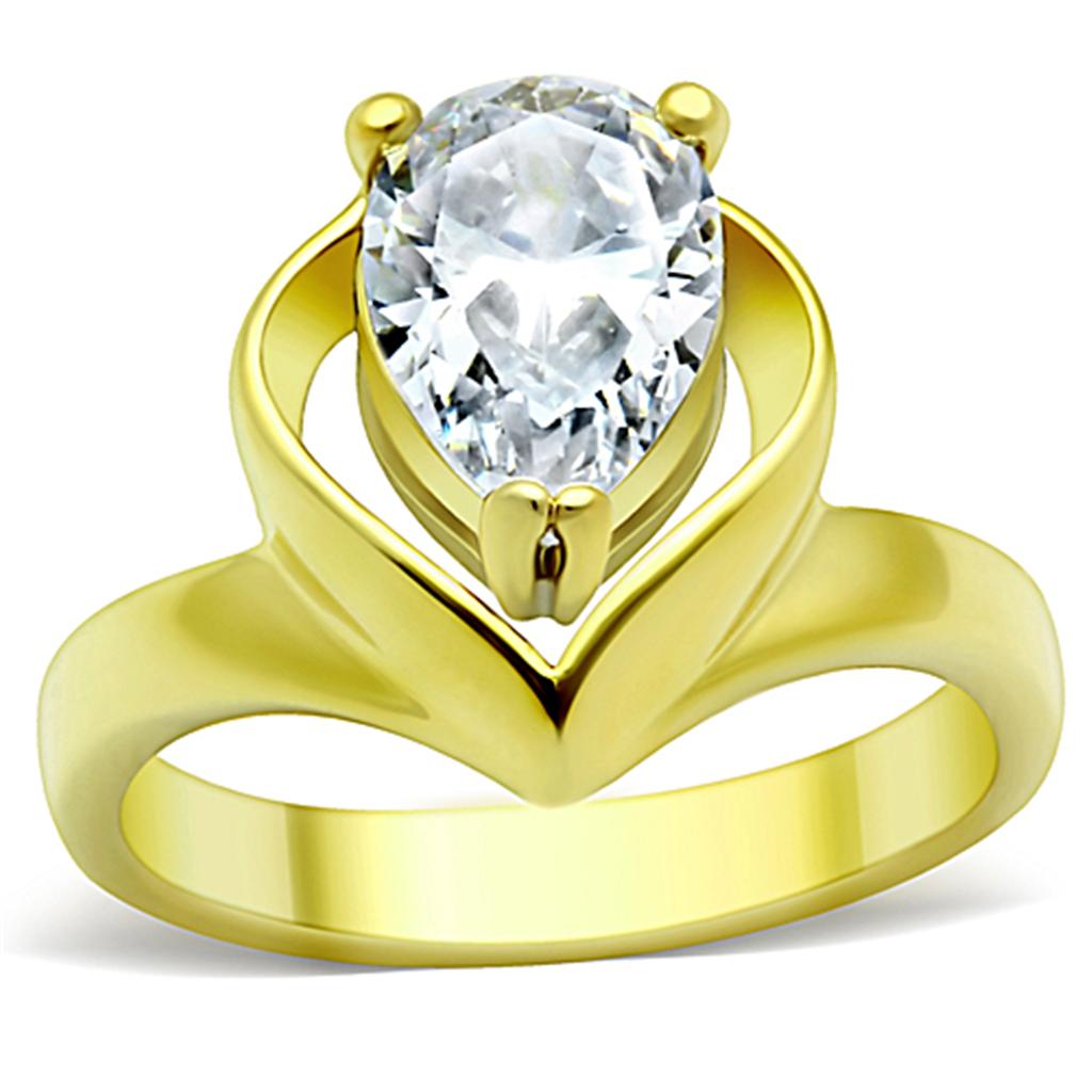 TK389G - IP Gold(Ion Plating) Stainless Steel Ring with AAA Grade CZ in Clear