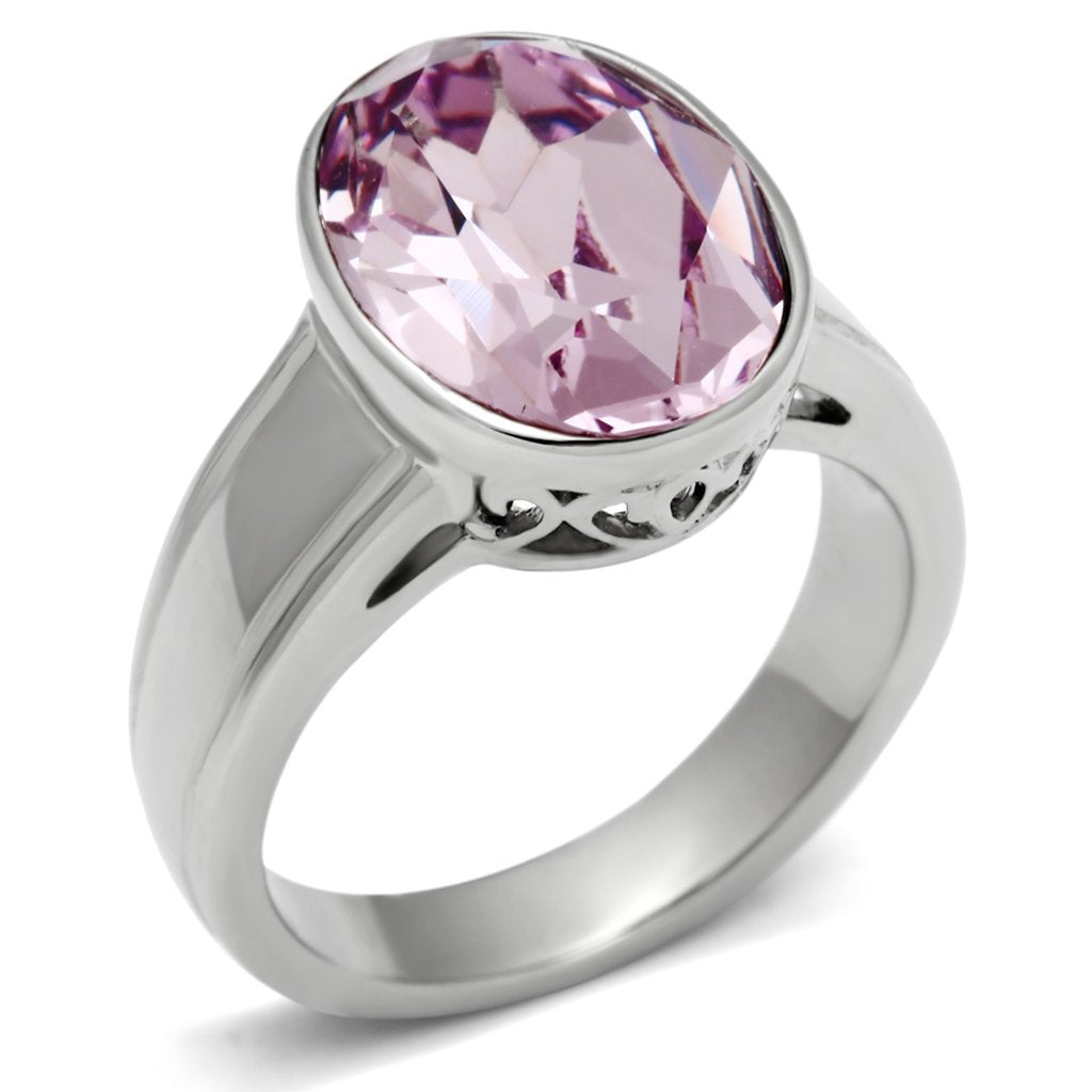 TK522 - High polished (no plating) Stainless Steel Ring with Top Grade Crystal in Light Amethyst