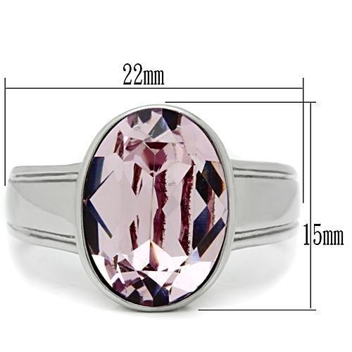 TK522 - High polished (no plating) Stainless Steel Ring with Top Grade Crystal in Light Amethyst
