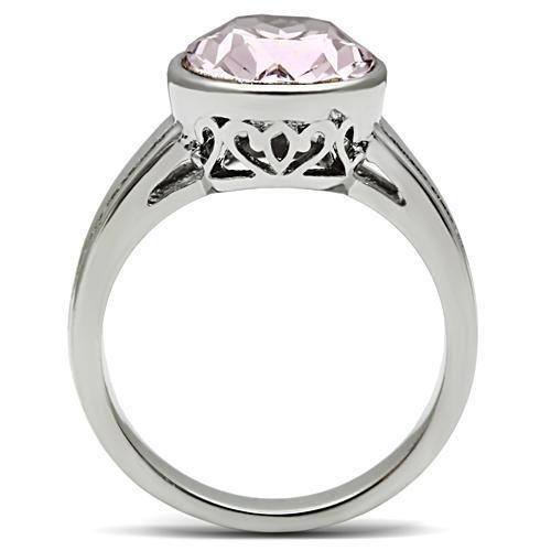 TK522 - High polished (no plating) Stainless Steel Ring with Top Grade Crystal in Light Amethyst