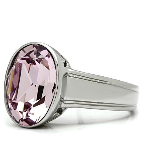 TK522 - High polished (no plating) Stainless Steel Ring with Top Grade Crystal in Light Amethyst